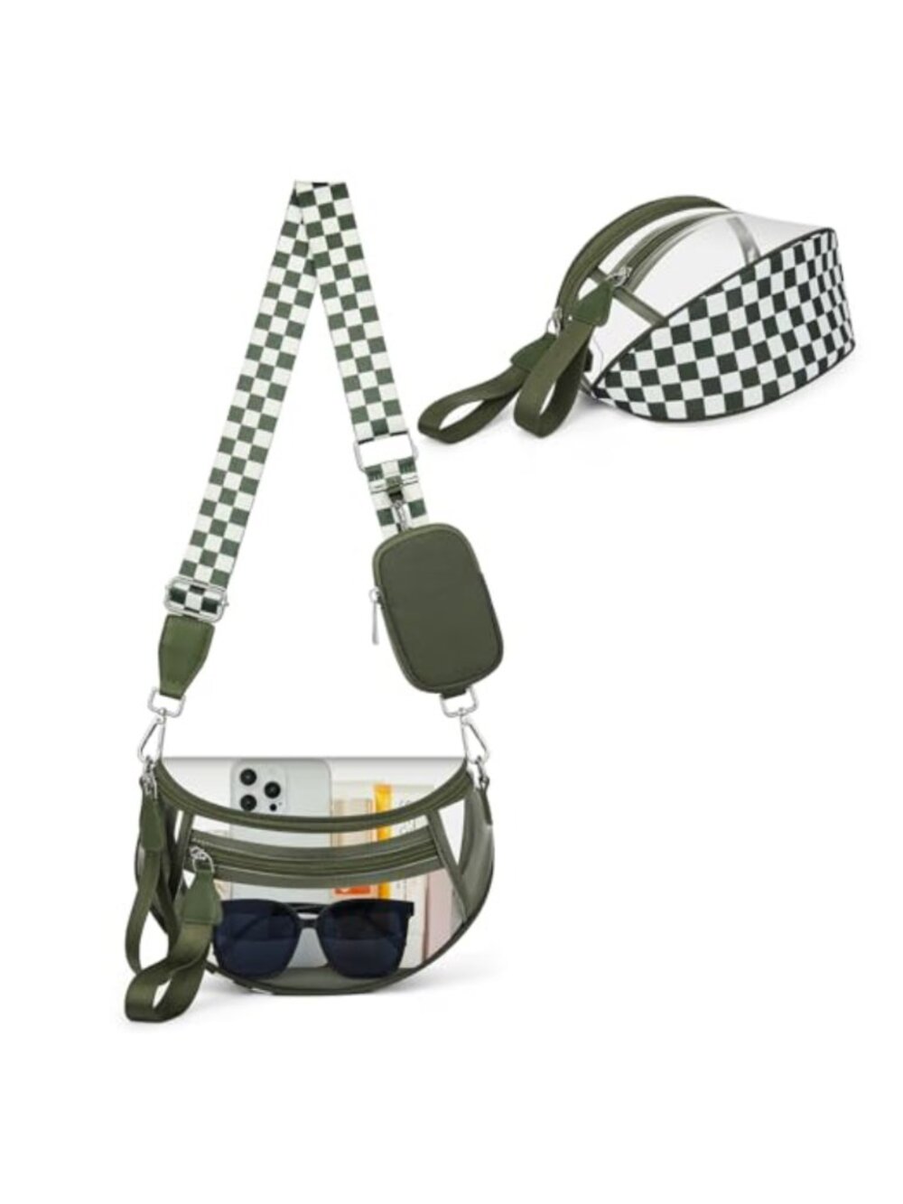 Clear Checkered Crossbody Bag Waterproof PVC Stadium Approved RFID Pouch